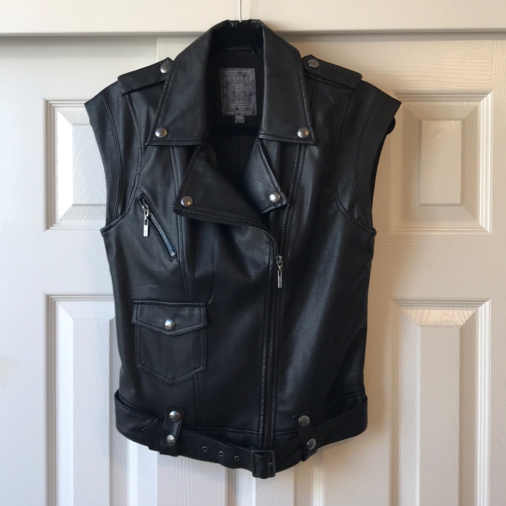 GUESS Leather Moto Vest